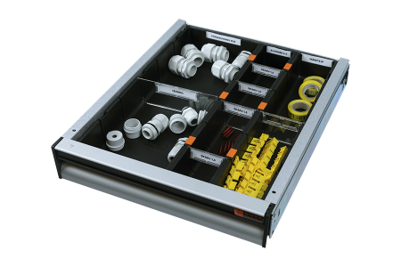 Kit de utensilios 9 compartimentos para cajón de 350 mm de ancho, altura: 70 mm