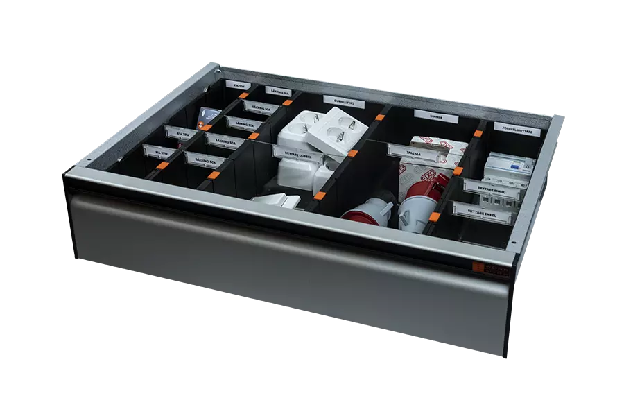 Kit de utensilios 15 compartimentos para cajón de 612,5 mm de ancho, altura 140 mm